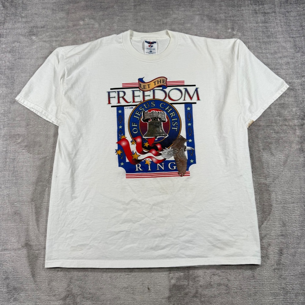Vintage Jesus Shirt Mens XL White 1997 Freedom of Jesus Christ Religious